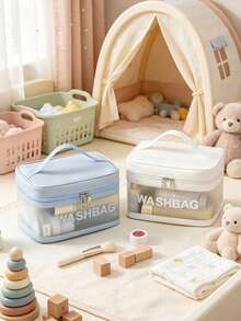 Solid‑Color Square Semi‑Clear Storage Bag With Handle, Zipper Organizer For Baby Toiletries, Diapers And Sundries, Dedicated For Baby Nursery Room - Multicolor - View 5