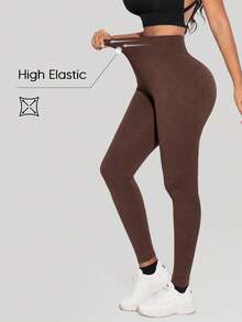 Women's Tummy Control High Waist Butt Lifting Shaping Leggings - Brown - View 4