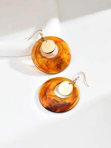 1 Pair Exaggerated Retro Amber Brown Geometric Round Earrings For Women, Suitable For Vacation And Daily Wear - Multicolor - View 4