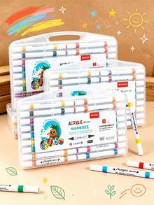 Dual-Tip Acrylic Markers 24/36/48/60 Colors, Soft & Hard Tips For Multi-Purpose Use, Smooth Touch, Suitable For Children & Students Painting, Design Cards, Creative Journals, Birthday Gifts, DIY - Multicolor - View 2