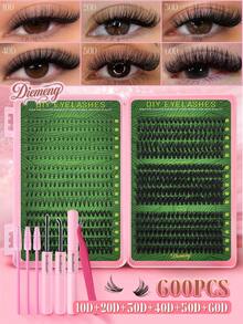 730Pcs 30D-160D Mixed D Cluster Lashes Book Set10-16mm Thick Volume Individual False EyelashesKit With Tweezers & Glue - Black - View 3