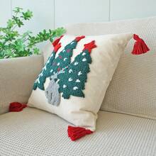 1pc Fluffy Embroidered Christmas Tree Pattern Pillow Case, Christmas Holiday Decor Pillow Cover For Living Room Sofa Cushion Bed Pillow, Christmas Decoration, Pillow Insert Not Included - Multicolor - View 11