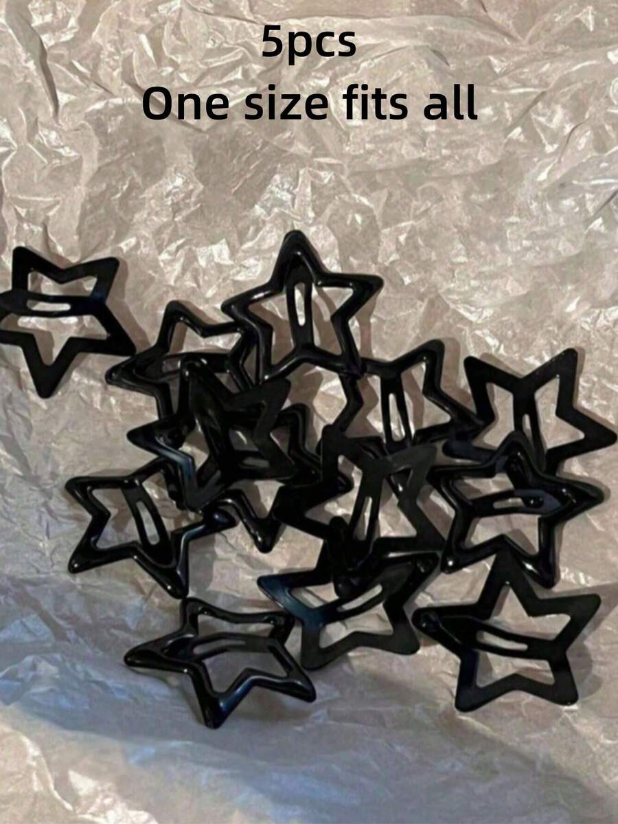 5/30/50pcs Women's Y2K Pentagram Metal Hair Clips Suitable For Daily Use - Black - View 1