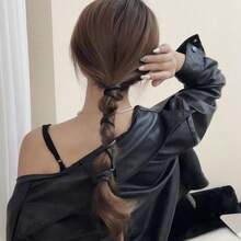 1pc Leather Wrapped Hair Tie Suitable For Low Ponytail Hair Rope - Black - View 4