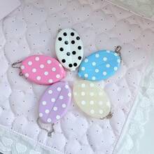 Cute Polka Dot Mini Hard Shell Oval Coin Purse With Bead Chain Keychain, Portable Small Storage Bag For Earphones, Lipstick, Cards, Y2K Sweet Bag Charm For Girls - A - View 2