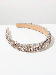 1pc European & American Women's New Fashion Minimalist Sequin & Gemstone Thin Rim Headband, Shiny & Versatile Hair Accessory For Girls, Holiday, Date, Daily Wear, Exquisite Clothing Accessory - FG1091-gold - View 3