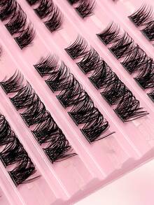 Asiteo 100pcs D Curl 3D Voluminous Cat Eye Faux Mink Cluster False Eyelashes, Left And Right Eye, Mixed Length, DIY Cluster Style, Reusable And Easy To Wear, Suitable For Beginners - D - View 3