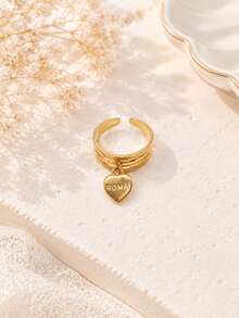 1pc Stainless Steel 18K Gold Plated Multi-Element Fruit Heart Pendant DIY Detachable Open Ring, Personalized Hollow Fashion Finger Ring - Yellow Gold - View 18