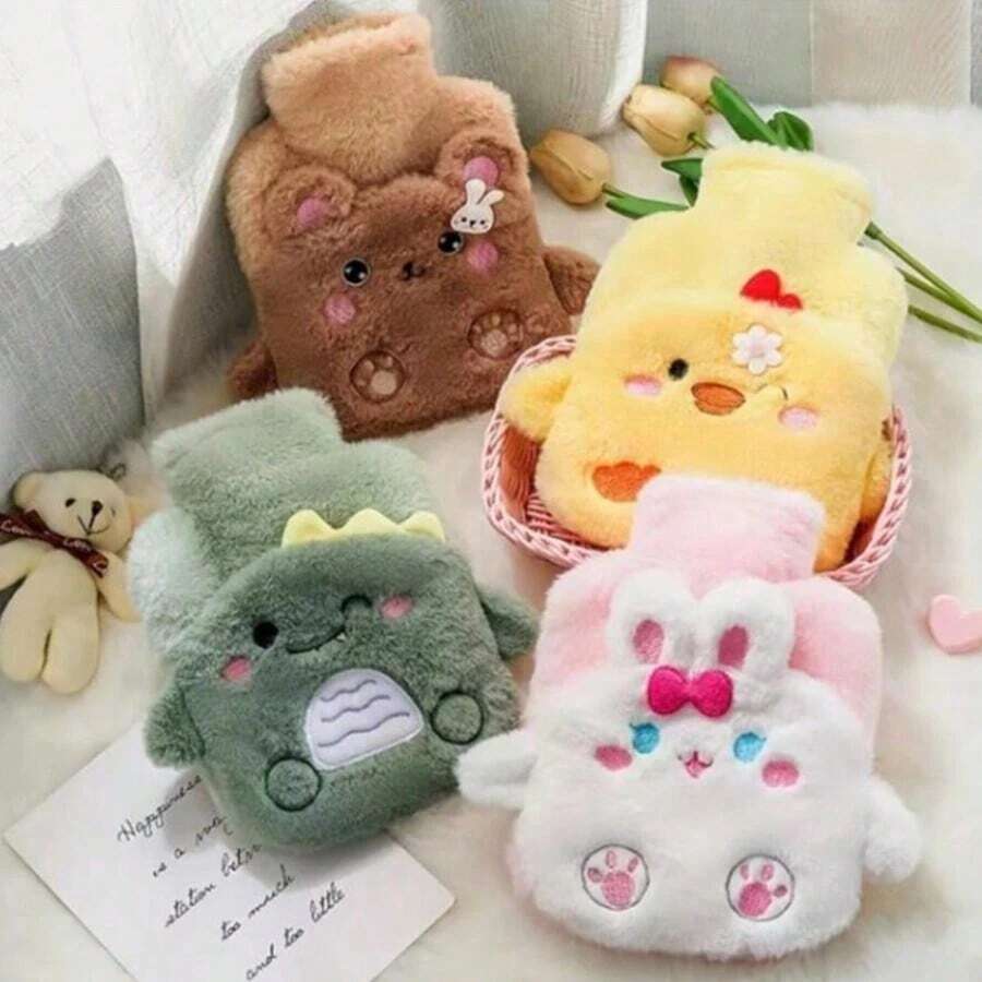 1pc Refillable Hot Water Bottle, PVC Material, Explosion-Proof Anti-Scald Hand Warmer, Plush Cute Design, Detachable And Washable, Back To School Supplies - Multiple Styles - View 1