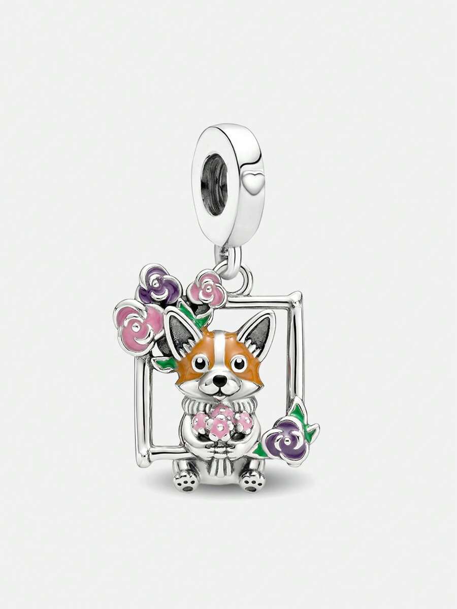 1pc 925 Sterling Silver Spring Photo Frame, Puppy Charm Suitable For Women Bracelet/Bangle DIY Jewelry Making And Daily Decoration - Puppy - View 1