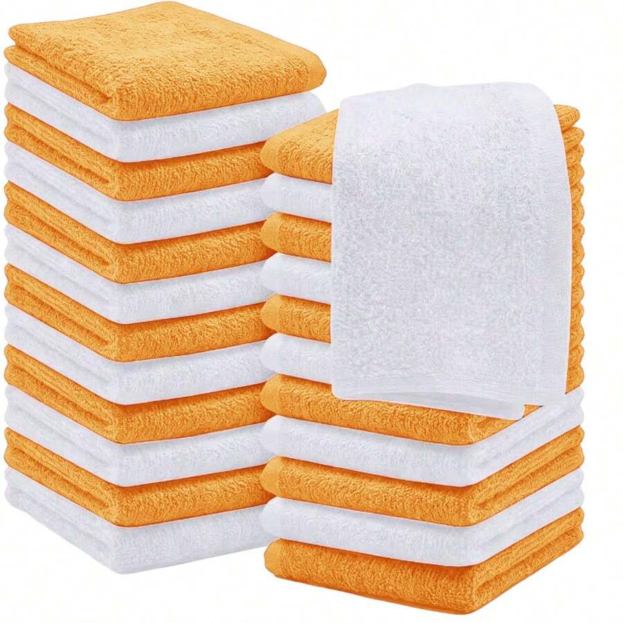 6/12/24 Pack Wash Cloth, 10x10Inch Highly Absorbent And Soft Feel Fingertip Towels, Machine Washable Washcloths For Bathroom, Gym, Hotel, Spa And Kitchen, Multicolor - Yellow + White - View 1
