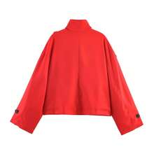 2026 Autumn Fashion Red Linen Stand Collar Short Jacket For Women, Front Button Design With Pockets, Suitable For Winter Wear - Red - View 11