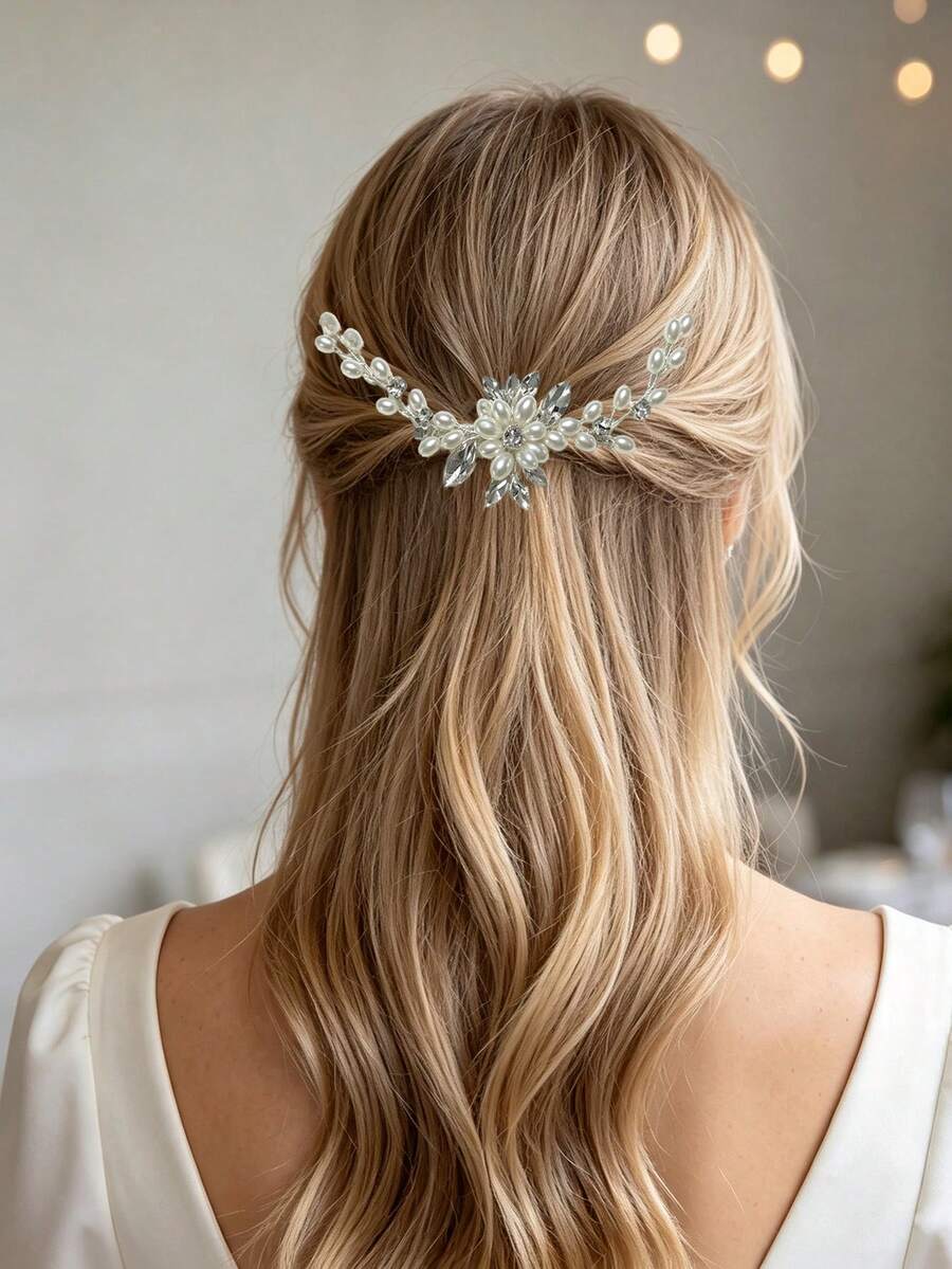 Vintage Bridal Pearl & Rhinestone Hair Comb, Wedding Dress Updo Hair Accessory, Marriage Accessory - Multicolor - View 1