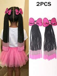 1PC/2pcs Kids African Dreadlocks1 Ponytail With Shinyl Bow , Colored Bead At The End For Children And Girls Wig - Natural Black - View 16