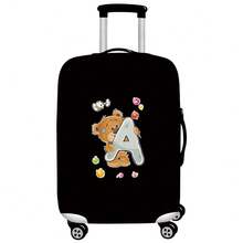 Black Elastic Luggage Cover, Cartoon Teddy Bear Candy Letter Initial Print, Dustproof Luggage Sleeve, Travel Accessory, Luggage Not Included - Black - View 75