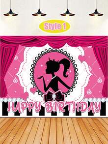 MASSDI Backdrops, Personalized Polyester Birthday Backdrop, Pink Themed Character Print, Multiple Pattern Selections, Wrinkle-Resistant Fabric, Foldable Lightweight Banner, Party Decor, Photo Booth Background, Celebration Ornament, Event Gift - Multiple Styles - View 16