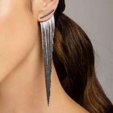 Fashionable Elegant Long Tassel Earrings, Luxurious Jewelry Accessory - Black - View 1