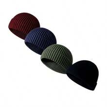 4pcs Unisex Beanie Hat Set, Hip Hop Streetwear Fisherman Skull Cap, Casual Slouchy Style Skull Cap, Grapefruit Color, Autumn/Winter - Multicolor - View 11