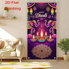 Happy Diwali Door Hanging Flag, Polyester Material Multi-Purpose Decoration, Suitable For Diwali, Peacock And Lotus Candle Design, Ideal Choice For Diwali Party Supplies, Multiple Styles Available - 1 - View 3
