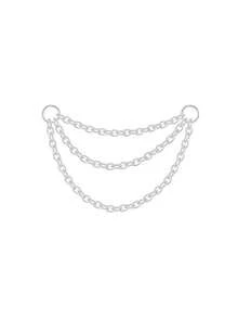 1pc S925 Sterling Silver Single Basic Lip Chain Double Layer Bead Chain Piercing Ear Hoop Accessory Long Chain Cartilage Chain Pierced Earring With Chain - Silver - View 4