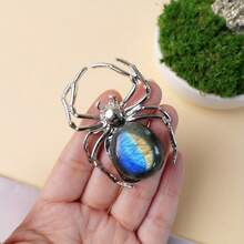 1pc Vintage Labradorite Crystal Spider Decor - Intricate Metal Wire Wrapped Design, Grey Moonstone Craft Home Or Office Decoration, Unique Holiday Gift Idea - 1 Pc - View 11