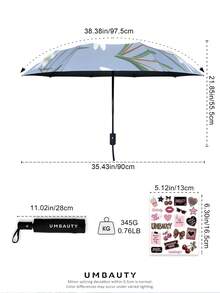 UMBAUTY Umbrella, Blue Base With White Floral Pattern, Portable Travel, Sun Protection & Rainproof, 8-Rib Reinforced Frame, One-Click Open/Close, Black Coating SPF 30+ Sun Protection, Heat Reduction & Waterproof Fabric, Automatic Dual-Use Umbrella For Sunny And Rainy Days - Multicolor - View 4