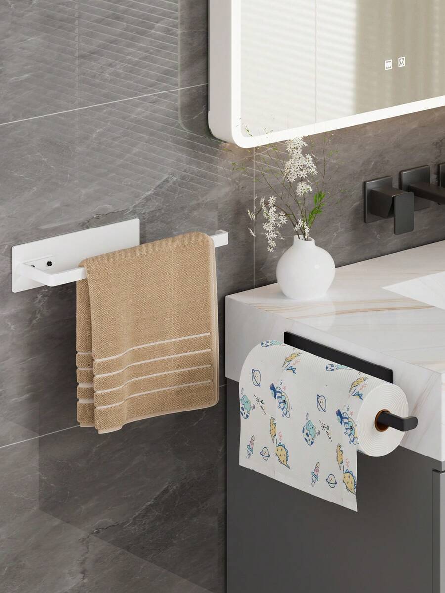 Wall Mount Double Toilet Paper Holder,Adhesive No‑Drill Bathroom Tissue Dispenser,Heavy‑Duty Metal Dual Roll Toilet Paper Storage Rack For Bathroom Organization,Rustproof Bathroom Hardware, Restroom Paper Roll Organizer - Multicolor - View 1
