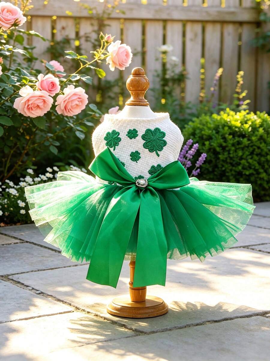 1pc Pet Clothes Dog Cat Apparel Small Dog Puppy Clothing Wedding Dress Tulle Skirt Series St. Patrick's Day Tulle Skirt - Green - Multicolor - View 1