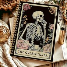 1pc A5 Spiral Notebook, Vintage Skull Thinker Card Cover, Suitable For Thinking Journal, Brainstorming Doodles And Daily Records, Niche Gift For Overthinkers And Dark Aesthetic Lovers - Skeleton - View 5