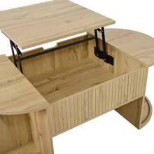 Modern Height-Adjustable Coffee Table, Adjustable Coffee Table For Living Room, Open Shelves And Hidden Storage, Sliding Doors, Ideal For Small Apartments And Home Offices - Oak - View 10