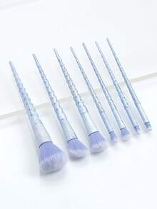 ronshadow 7pcs Full Set Of Blue Spiral Handle Makeup Brushes, Powder Brush, Angled Blush Brush, Foundation Brush, Multi-Specification Eye Shadow Brushes, Soft Bristles Skin-Friendly, Beginner Makeup Tools, Suitable For Daily Light Makeup And Date Looks - Multicolor - View 12