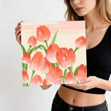 1pc Tulip Digital Oil Painting Set, Suitable For Adult Beginners, 20" X 20" Canvas, Includes 2 Brushes, Acrylic Paints, Floral And Landscape Pattern, Cute DIY Painting, Home Wall Decor, Christmas Holiday Gift - Sets - View 5