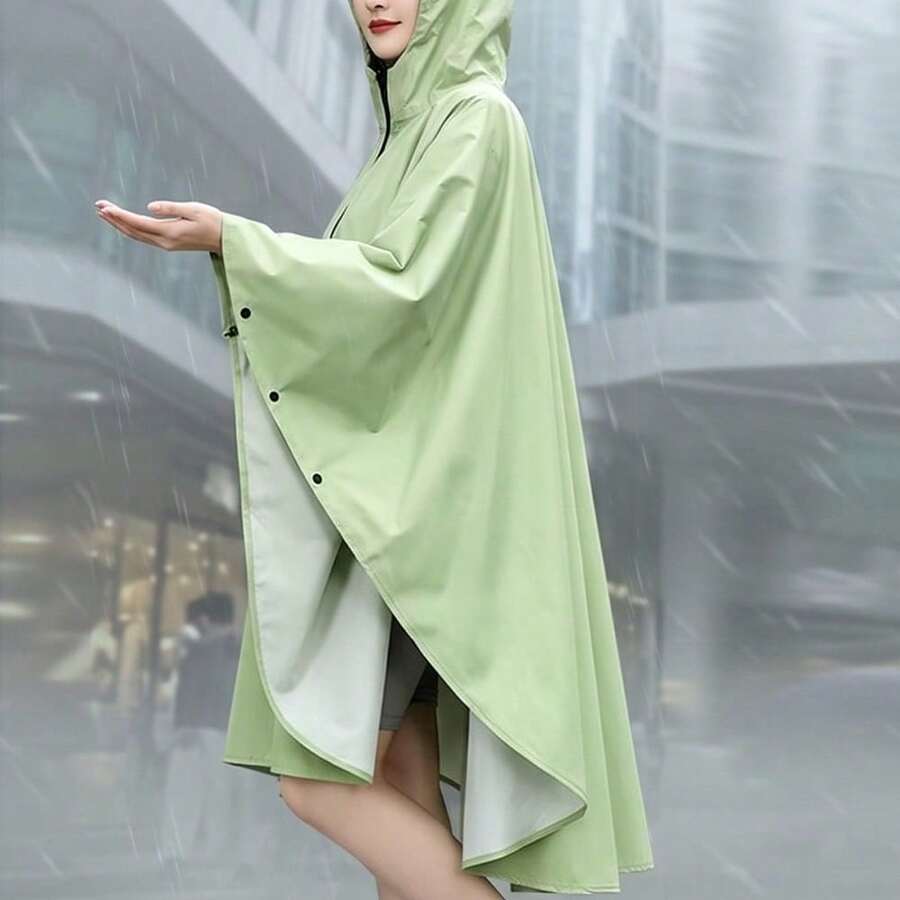 1pc Minimalist Fashion Zippered Cape Raincoat, Multiple Color Options, Zippered Hooded Cape Raincoat, Waterproof Loose Cape Rain Jacket, Side Snap Button Design, Large Brim Rain Cape, Suitable For Walking, Cycling, Travel, Outdoor, Commuting, Windproof And Waterproof - Poncho Raincoat - View 1