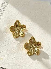 1 Pair - 9 Pairs Gold Multi-Style Earrings Set, Floral, Shell, Square Design, Resin Material, Suitable For Women To Easily Match Various Outfits. - Yellow Gold - View 7
