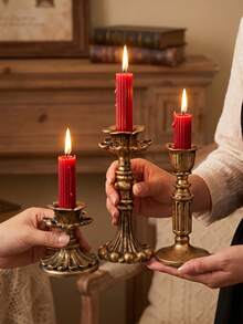 1pc Vintage Gothic Bronze Candle Holder, Floral Pattern Retro Nostalgic Style Candle Holder, Suitable For Home Decor, Dining Table Decor, Minimalist Retro Wedding Decor, Best For Mother's Day, Birthday, Holiday Gifts - Multicolor - View 8
