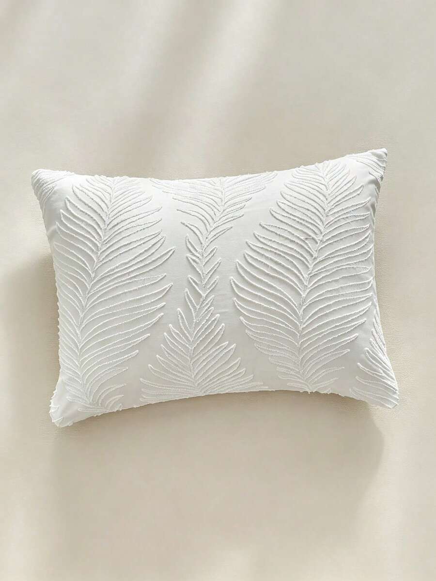 1pc White Leaf Pattern Cutwork Bed Pillowcase, Minimalist Pastoral Textured Decorative Throw Pillow Cover For Sofa, All-Season Ins Style Home Decor Pillowcase, Machine Washable, No Filling Included - White - View 1