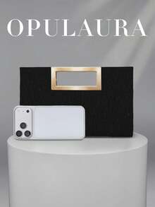 OpulAura 歐美女款時尚閃亮水鑽晚宴包，亮片奢華高端鑽石晚宴手拿包，靜奢風手拿包，適合舞會、派對、雞尾酒會、生日派對、禮服搭配，生日禮物，新娘手拿包 - 黑色 - 查看 5