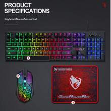 T-WOLF 3-In-1 Gaming Keyboard And Mouse Set With RGB Backlit Wired 104-Key Keyboard, 4-Button Wired LED Mouse And Mouse Pad - View 11