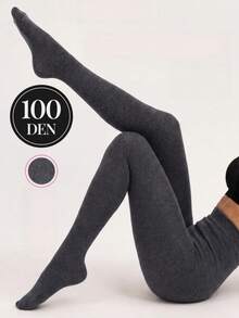 1 Pair Vintage Grey Textured Tights, Plus Size, Opaque Warm Pantyhose For Autumn/Winter - Multicolor - View 1