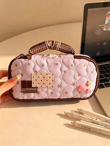 Large Capacity Pencil Case With Snap Button Decoration And Zipper Closure, Easy To Carry. Internal Compartments For Convenient Stationery Storage. Suitable For School And Office Use, Ideal Gift For Christmas And Valentine's Day - A - View 11