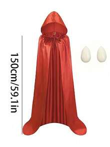 Gothic Vampire Costume Set: Classic Hooded Cape + Detachable Fangs, Suitable For Multiple Occasions, Easily Create Vampire, Witch, Red Hat Clown And Other Halloween Looks. - Multicolor - View 15