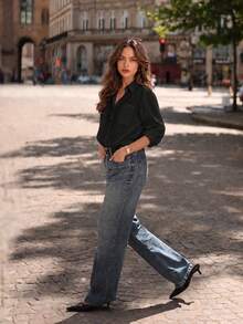 QIANZHIDU Elva Women's Autumn Commute Loose Drop Shoulder Lapel Long Sleeve Shirt, Suitable For Party, Street Style, Outing, Office, - Black - View 7