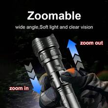 6000000LM LED Flashlight Long Shot 3000M 30W High Power Zoomable Torch Type‑C Rechargeable Digital Power Display Waterproof Handheld Flashlight For Camping Hiking Emergency - Black - View 4
