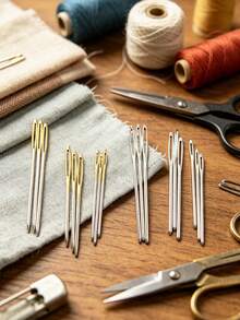 9pcs Large Eye Tip Tapestry Needle Set, Multi-Size Needles With Transparent Storage Tube, Gold And Silver Colors, Easy Threading Sewing Supplies, Clothing Repair, Embroidery, Cross Stitch, Fabric DIY - Large Eye  Needle - View 4