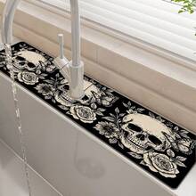 1pc Halloween Skull Pattern Quick-Dry Mat, Sink Faucet Absorbent Pad, Drainage Mat, Suitable For Kitchen, Bathroom Sink, Countertop, Drainage Mat, Diatomaceous Earth Material, Trimmable, Quick-Dry Mat - Multicolor - View 2
