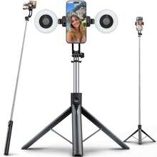 Tongkat Selfie Kontrol Jarak Jauh Nirkabel Terbaru 170cm/66,9 inci Tripod Stabil Dudukan Ponsel Dapat Diperpanjang Rotasi 360° Dapat Dilipat Portabel Untuk Pengambilan Video Dalam dan Luar Ruangan, Perekaman Vlogging - Hitam Matte - View 8