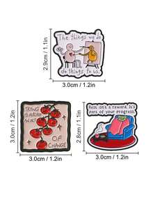 Inspirational Quote Enamel Pins, Cartoon Character & Tomato Brooch Set, Positive‑Slogan Badges For Jackets Backpacks Decor Accessories - Multicolor - View 9