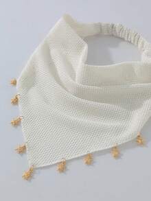 1件原創花卉圖案女款刺繡邊緣海星裝飾頭巾髮帶，適合日常與度假使用 - 白色 - 查看 3