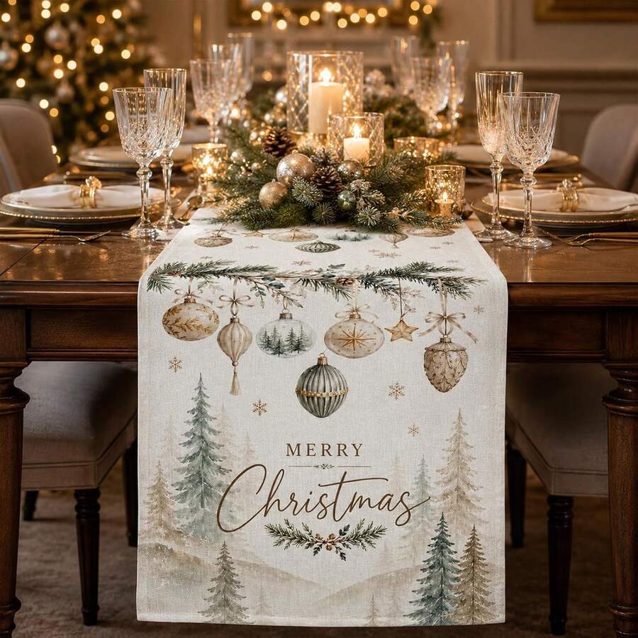 1pc Cute Christmas Tree Snowflake Christmas Table Runner, Winter Home Party Dining Table Decor, Suitable For Kitchen And Dining Room Seasonal Holiday Decoration