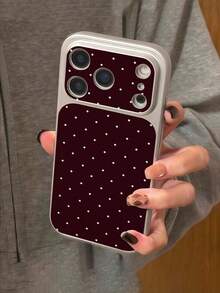 1pc New Minimalist Retro Deep Burgundy Background With White Polka Dot Pattern Phone Case, Large Window, Metallic Paint, High-End Texture, Faux Leather PU Leather, Shockproof Protective Shell, Compatible With Iphone 17/17Pro/17ProMax/16/16Pro/16ProMax/16Plus/15/15Plus/15Pro/15ProMax/14/14Pro/14ProMax/13/13Pro/13ProMax/12/12Pro/12ProMax/11/11ProMax/XR/XS/XSMAX, Anti-Shock Anti-Collision Protective Soft Case - Multicolor - View 3
